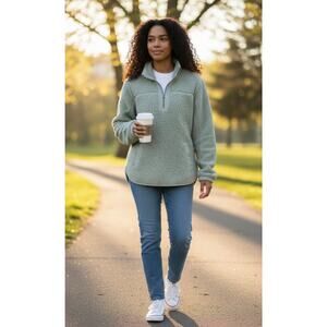 Abercrombie & Fitch Soft A&F Teddy Sherpa Quarter Zip Pullover Blue Size Medium